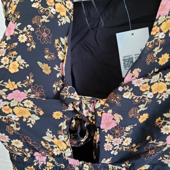 NWT Floral Print Peasant Sleeve Dress Sz S - Picture 6 of 9